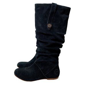 Ugg Boots Womens 7.5 Black Suede Sheepskin Highkoo Slouchie 1948 Pull On